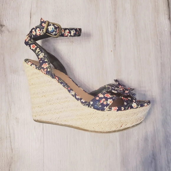 MIA Karmen Floral Wedge Heel Espadrille Sandal Size 7.5 Ankle Stap Peep Toe - Picture 2 of 5